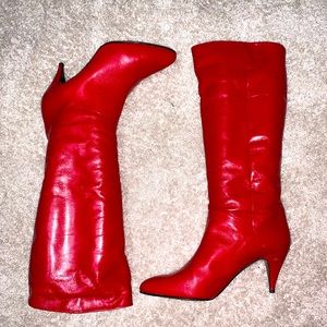 R.J.S. Red Italian leather knee-high boots size 12